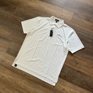 NWT Peter Millar Summer Comfort‎ Polo Shirt Solid White Chest Hit Size L Golf